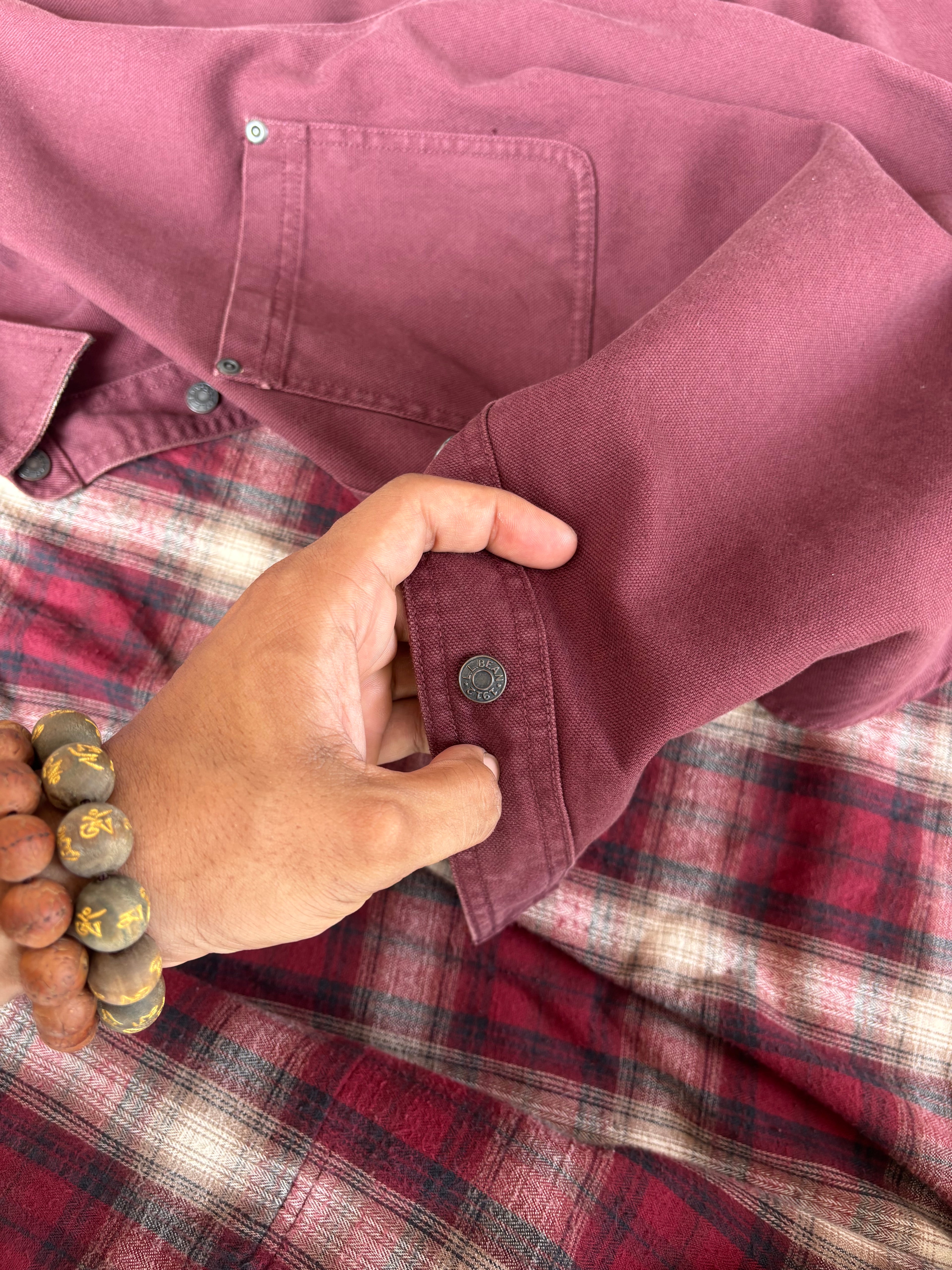 L.L.Bean Flannel-Lined Canvas Shacket (Burgundy, L)