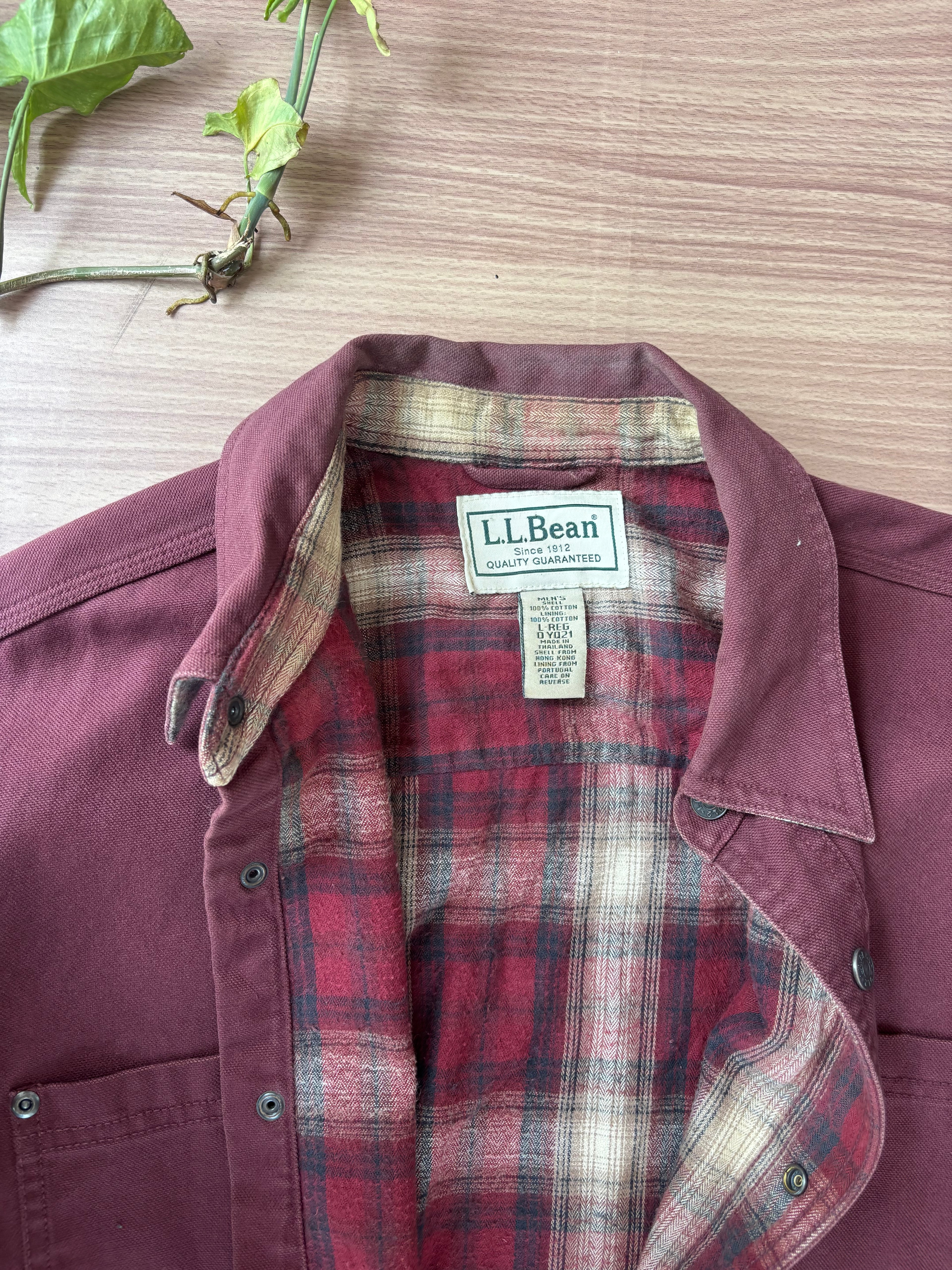 L.L.Bean Flannel-Lined Canvas Shacket (Burgundy, L)