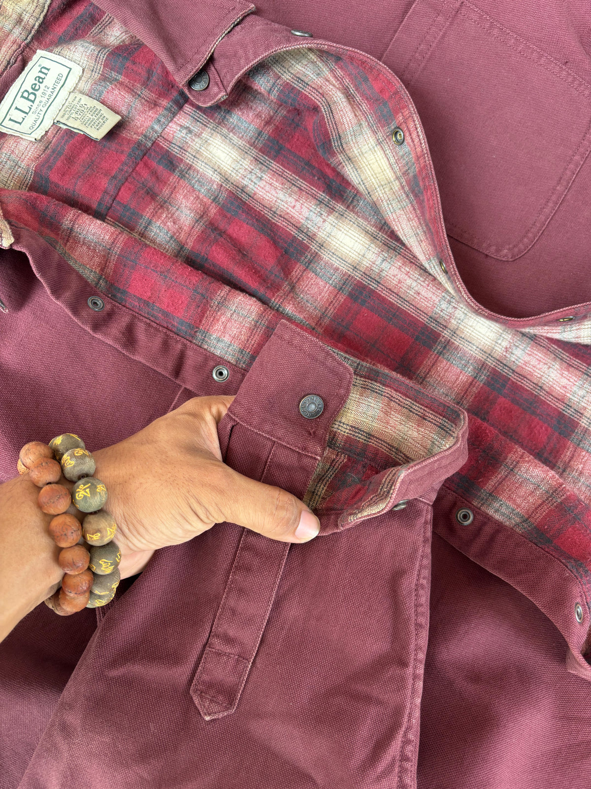 L.L.Bean Flannel-Lined Canvas Shacket (Burgundy, L)