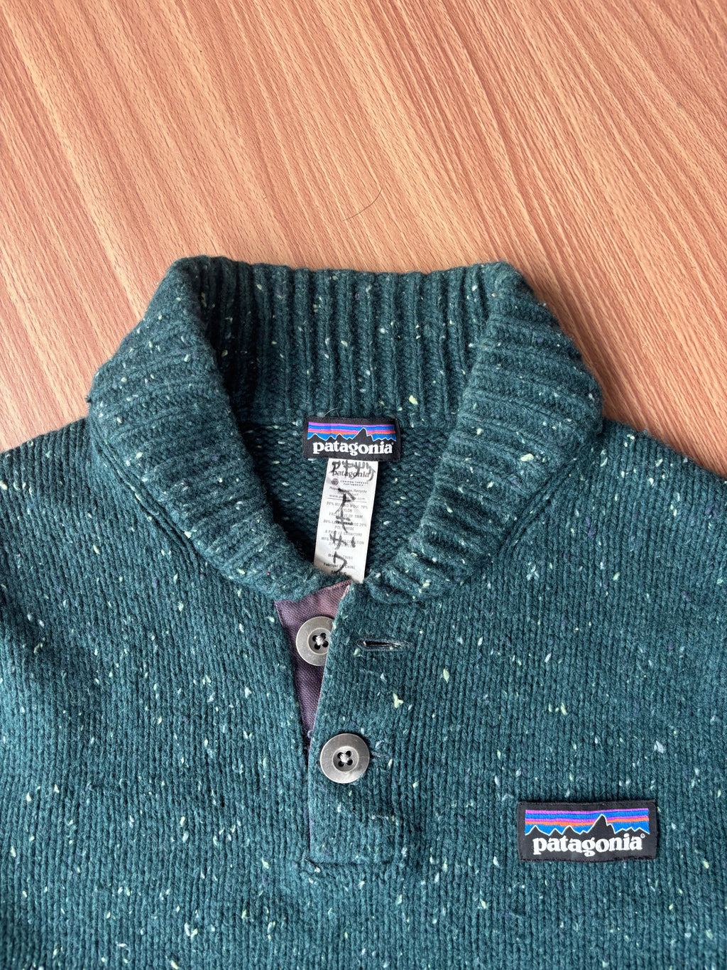 patagonia vintage wool woven sweater with  shawl collar