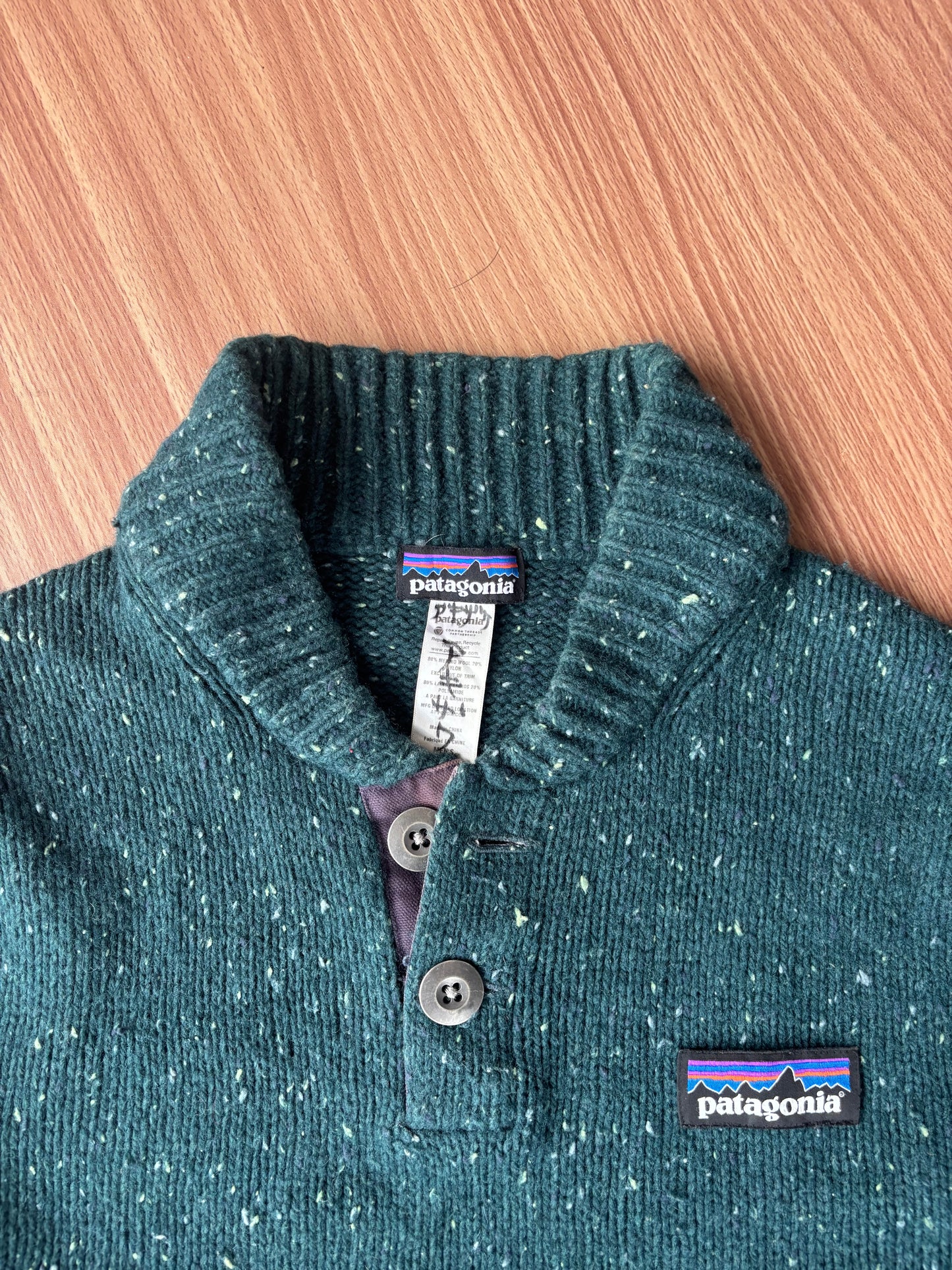 patagonia vintage wool woven sweater with  shawl collar